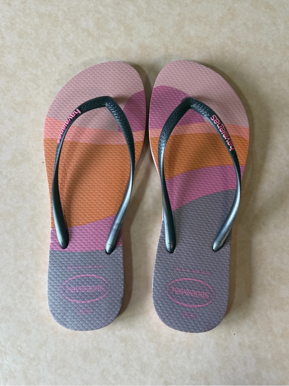 Havaianas Pink Orange Purple Striped Flip Flops
